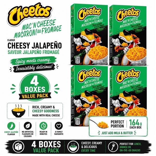 4 BOXES CHEETOS JALAPENO MAC N CHEESE BB 07/26
