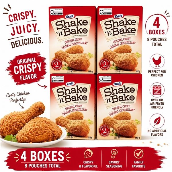 4 BOXES KRAFT SHAKE N BAKE ORIGINAL CRISPY 07/26
