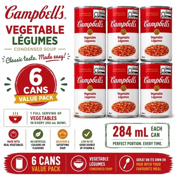6 CANS CAMPBELLS VEGETABLE SOUP BB 10/27