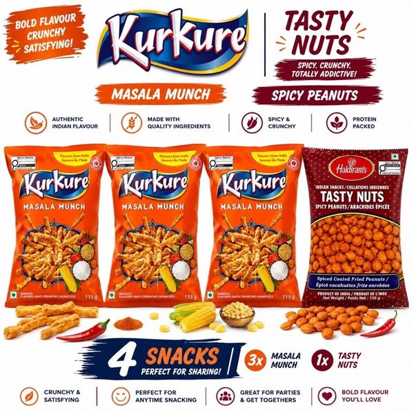 3 KURKURE MASALA MUNCH + TASTY NUTS BB 11/26