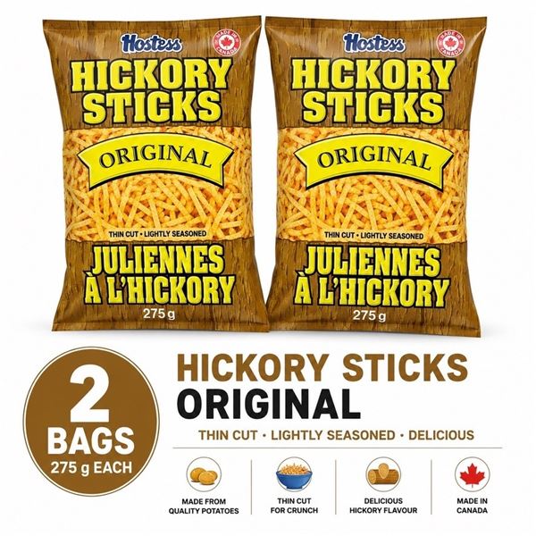 2 HOSTESS HICKORY STICKS ORIGINAL 275G BB 06/26