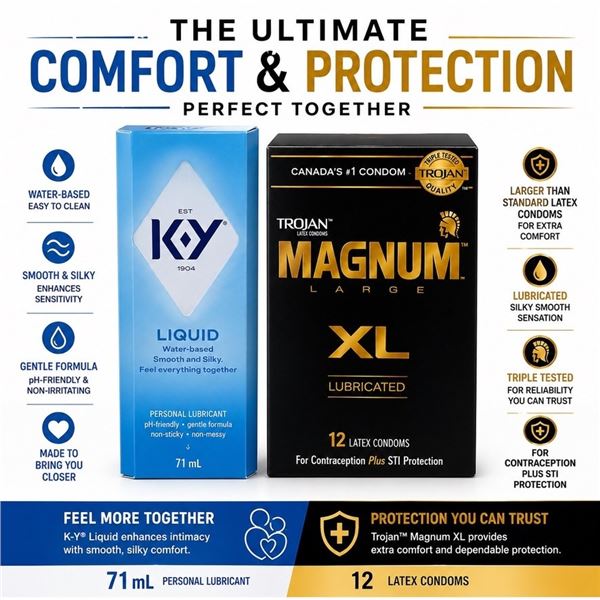TROJAN MAGNUM XL 12PK + KY LIQUID 71ML