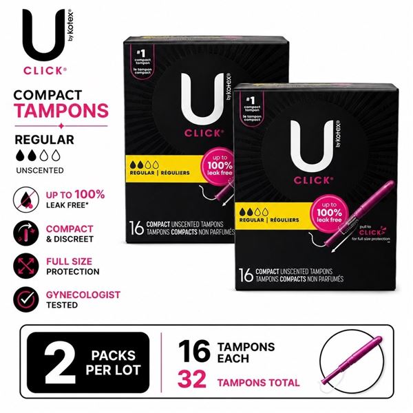 2 U BY KOTEX CLICK REGULAR TAMPONS 16CT EACH