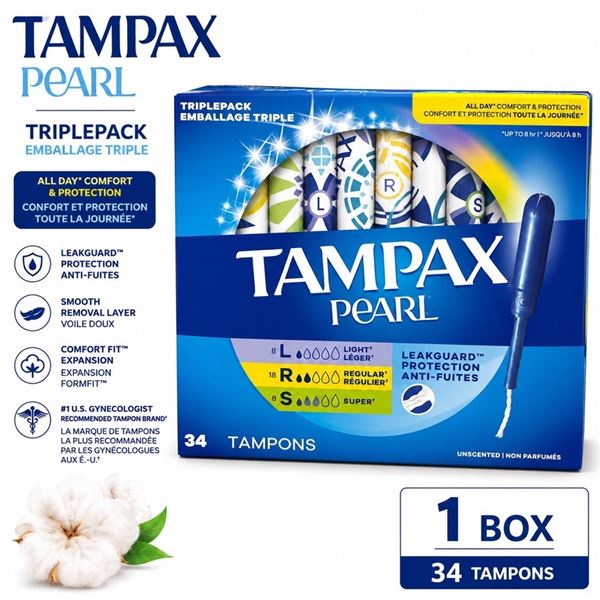 TAMPAX PEARL 34 CT TAMPONS L/R/S VARIETY