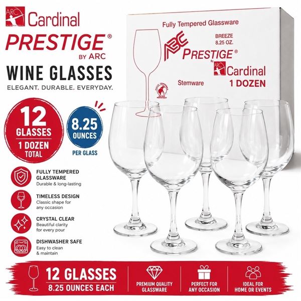 12 CARDINAL PRESTIGE WINE GLASSES 8.25 OZ