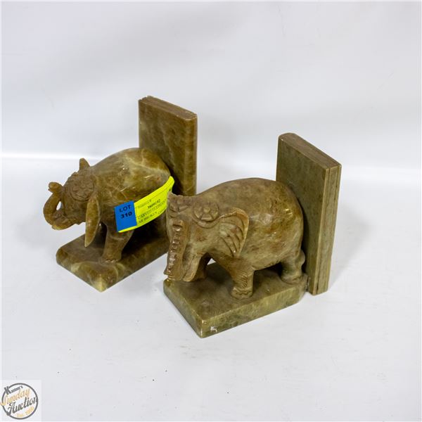 STONE CARVED ELEPHANT BOOK ENDS (EAR BROKEN)