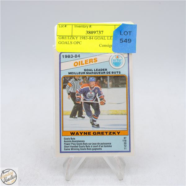 GRETZKY 1983-84 GOAL LEADER 87 GOALS OPC