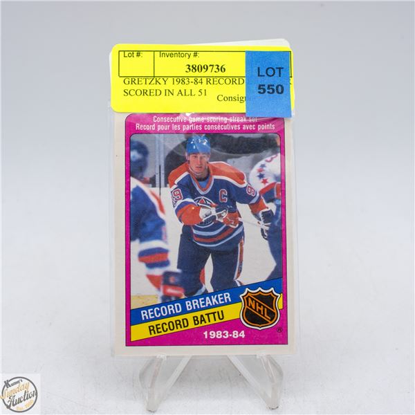 GRETZKY 1983-84 RECORD BREAKER SCORED IN ALL 51