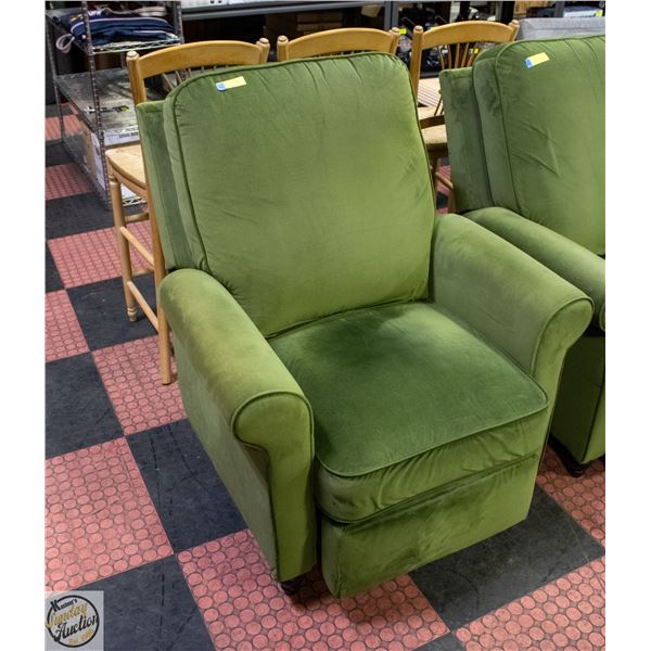 PROLOUNGER VELVET PUSH BACK RECLINER CHAIR GREEN