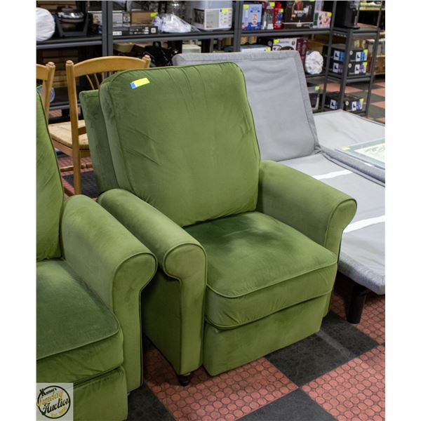 PROLOUNGER VELVET PUSH BACK RECLINER CHAIR GREEN