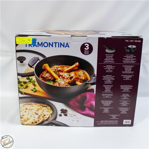 3 PIECE TRAMONTINA PRE-SEASONED CAST IRON SET