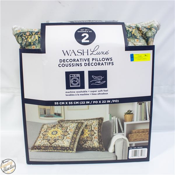 NEW 2 PACK WASHLUXE DECORATIVE PILLOWS - 22 X 22"