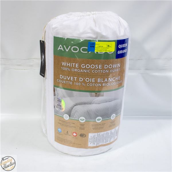 AVOCADO WHITE GOOSE DOWN COTTON DUVET QUEEN SIZE