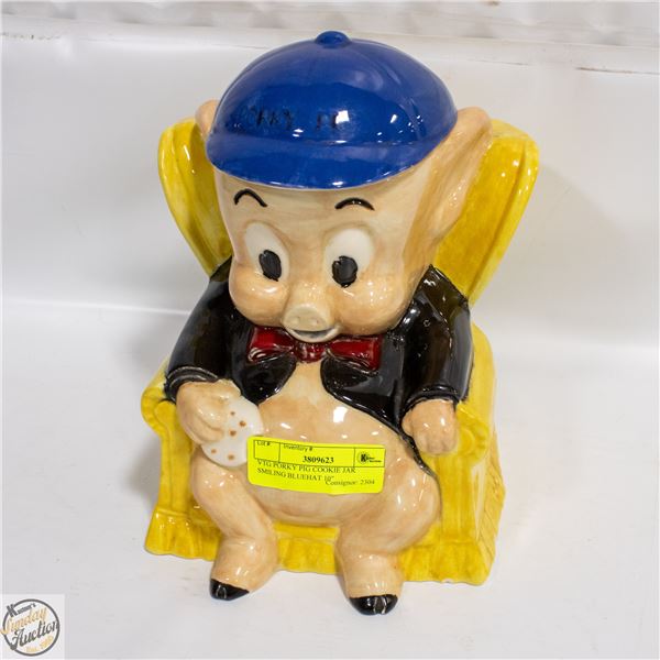 VTG PORKY PIG COOKIE JAR SMILING BLUEHAT 10"