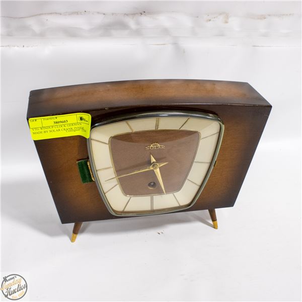 VTG WINDUP CLOCK GERMAN MADE BY SOLAR CRANK INSIDE