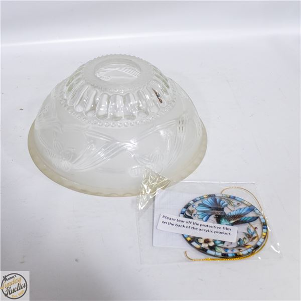 VTG. FROSTED CEILING LIGHT SHADE & HMMB SUN.
