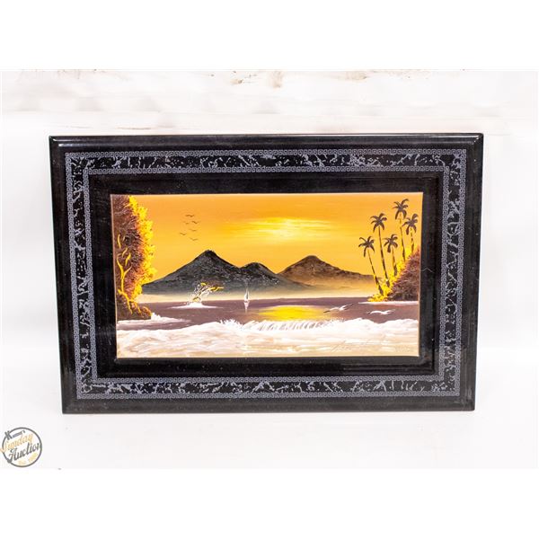 HAND PAINTED BLACK 13” X 9” TILE MEX. LANDSC.