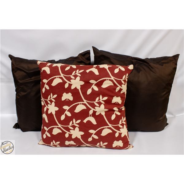 DECORATIVE PILLOWS- LOT OF 3- 18" X 18"