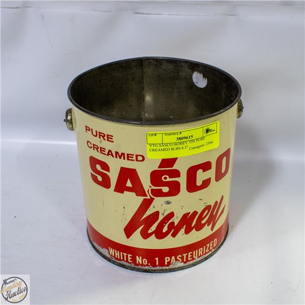 VTG SASCO HONEY TIN PURE CREAMED 8LBS 6.5"