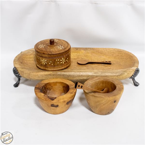 HAND CARVED WOODEN BOWLS, COVERED