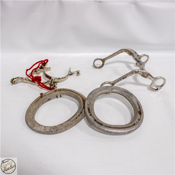 VINTAGE COWBOY SPURS, HORSE BIT & 2