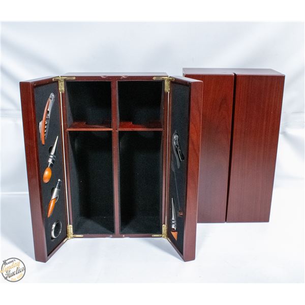 SET OF 2 WINE GIFT SETS- "ROSEWOOD" WOODEN BOX+7