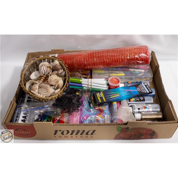 FLAT W/CRAFT PAINT, ART MISC + GENUINE SEASHELLS