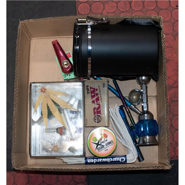 FLAT OF CANNABIS AND HOOKAH RELATED ITEMS