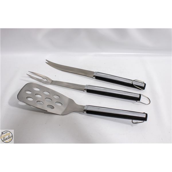 3-PIECE STAINLESS STEEL BBQ UTENSIL SET WITH