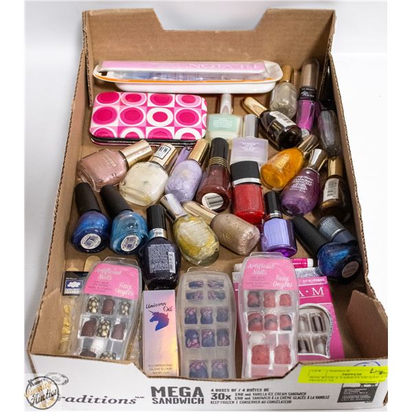 BOX WITH A VARIETY OF NAIL CARE PRODUCTS
