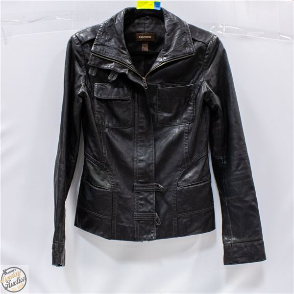 DANIER BLACK LEATHER JACKET - LADIES SIZE 2XS