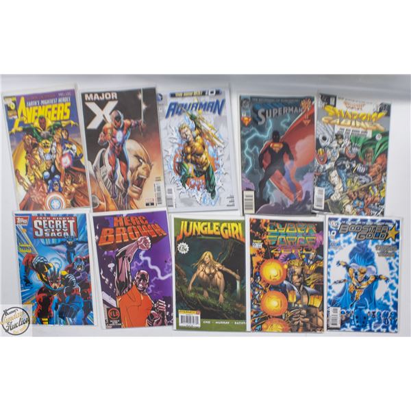 #0 COMIC LOT, 10 BOOKS, MARVEL, DC, INDIE