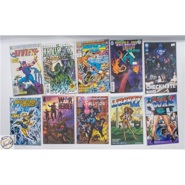 #1 COMIC LOT, 10 BOOKS, MARVEL, DC, INDIE