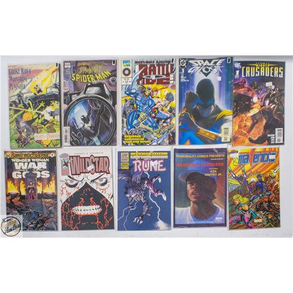 #1 COMIC LOT, 10 BOOKS, MARVEL, DC, INDIE