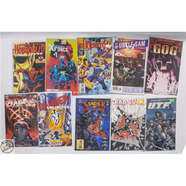 #1 COMIC LOT, 10 BOOKS, MARVEL, DC, INDIE
