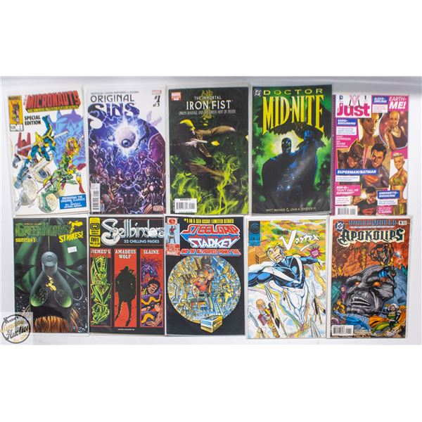 #1 COMIC LOT, 10 BOOKS, MARVEL, DC, INDIE