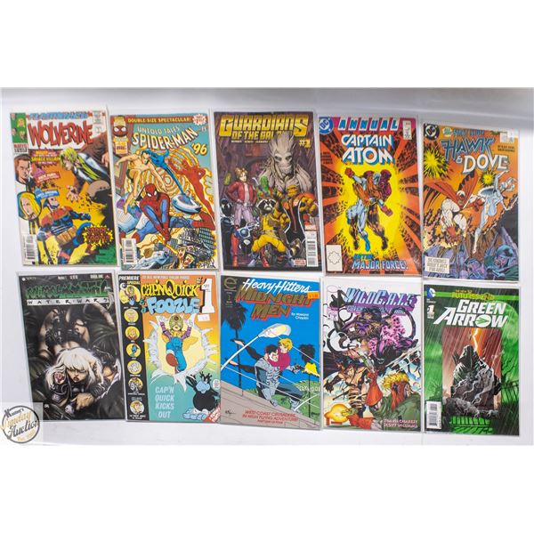 #1 COMIC LOT, 10 BOOKS, MARVEL, DC, INDIE