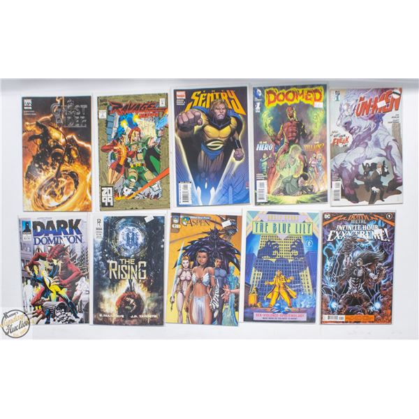 #1 COMIC LOT, 10 BOOKS, MARVEL, DC, INDIE