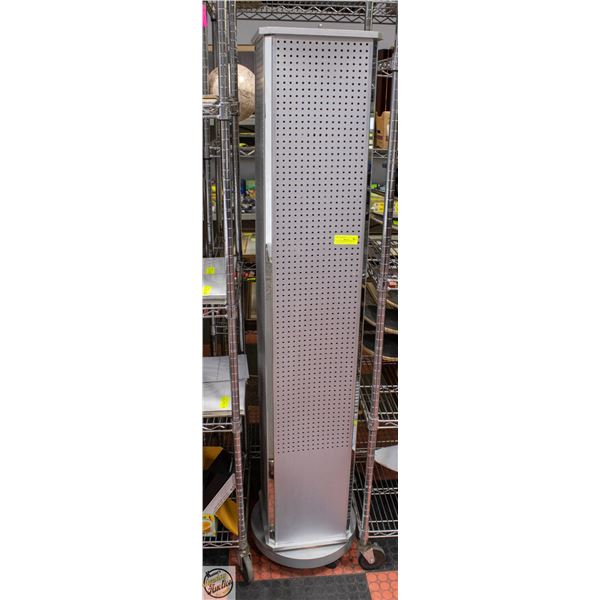 ROTATING PEGBOARD DISPLAY PILLAR ON WHEELS
