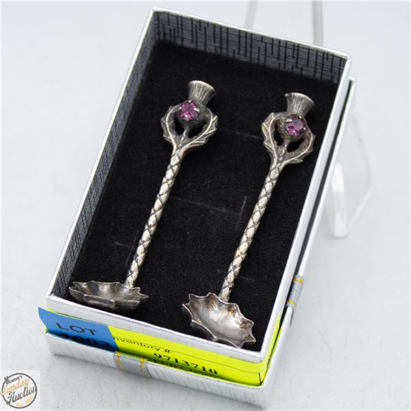 2 VINTAGE STERLING SILVER AMETHYST SPOONS STAMPED