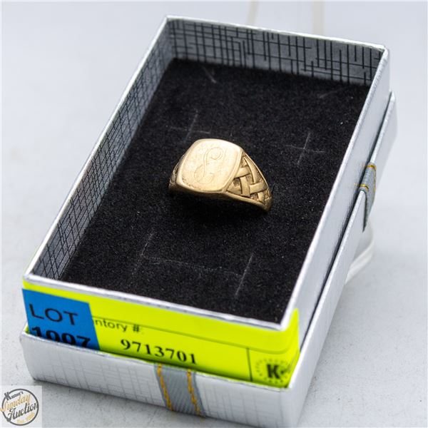 VINTAGE 10K YELLOW GOLD BASKET WEAVE SIGNET RING
