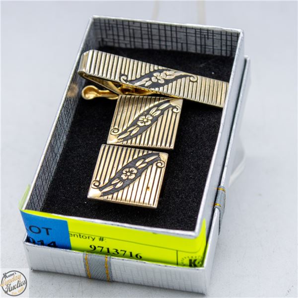 VINTAGE MATCHING CUFF-LINKS AND TIE CLIP