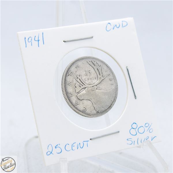 1941 CANADA 25 CENT COIN 80% SILVER