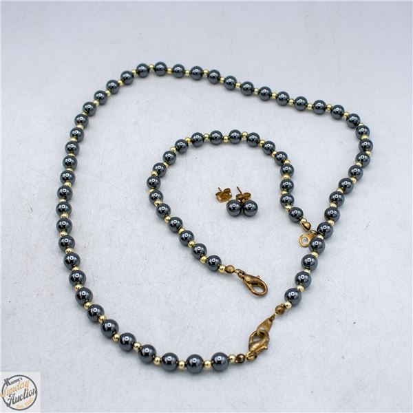 HEMITITE NECKLACE, BRACELET AND MATCHING EARRINGS