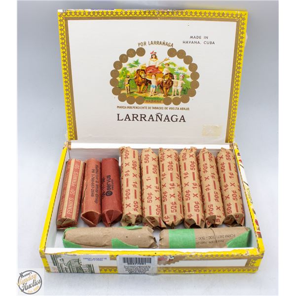 ESTATE 550 VINTAGE PENNIES IN WOOD CUBAN CIGAR BOX