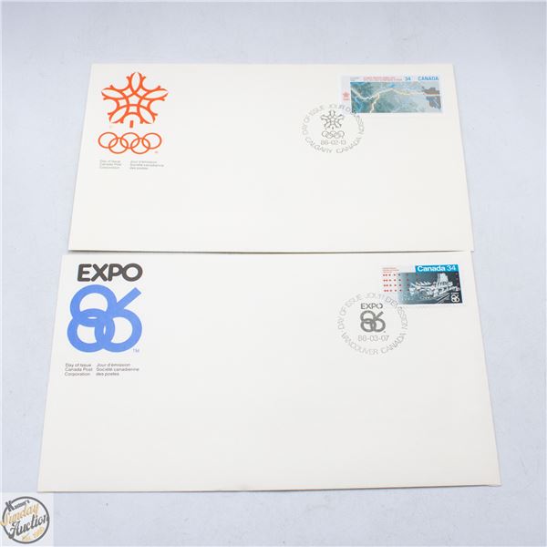 2 VINTAGE 1986 FIRST DAY ISSUES OLYMPICS & EXPO 86
