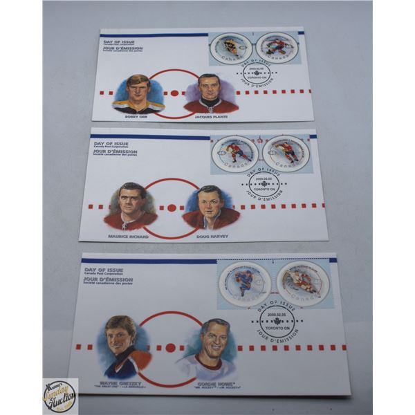 3 VINTAGE FIRST DAY ISSUES NHL ALL STARS POSTAL