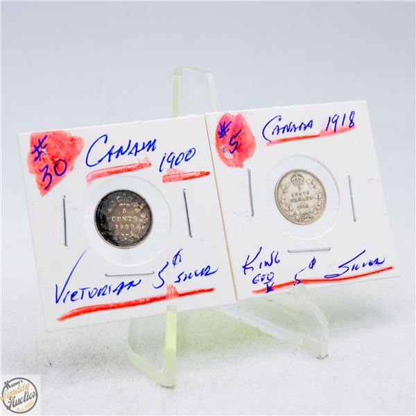 #4660-CANADA 1900 KING GEO V SILVER 5 CENT,