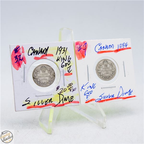 #4662-CANADA 1934 KING GEO V SILVER DIME,