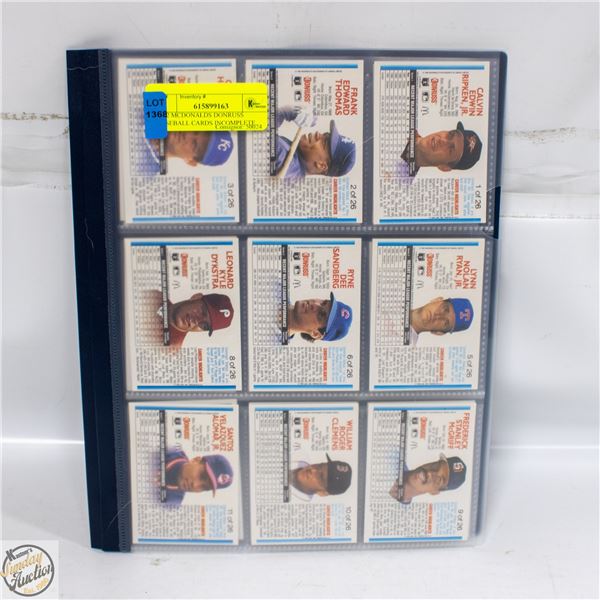 1992 MCDONALDS DONRUSS BASEBALL CARDS INCOMPLETE
